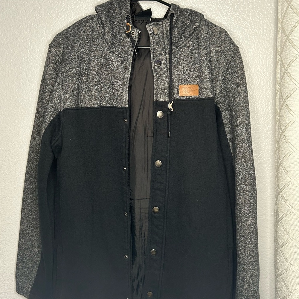 Men's Black and Gray Hooded Jacket